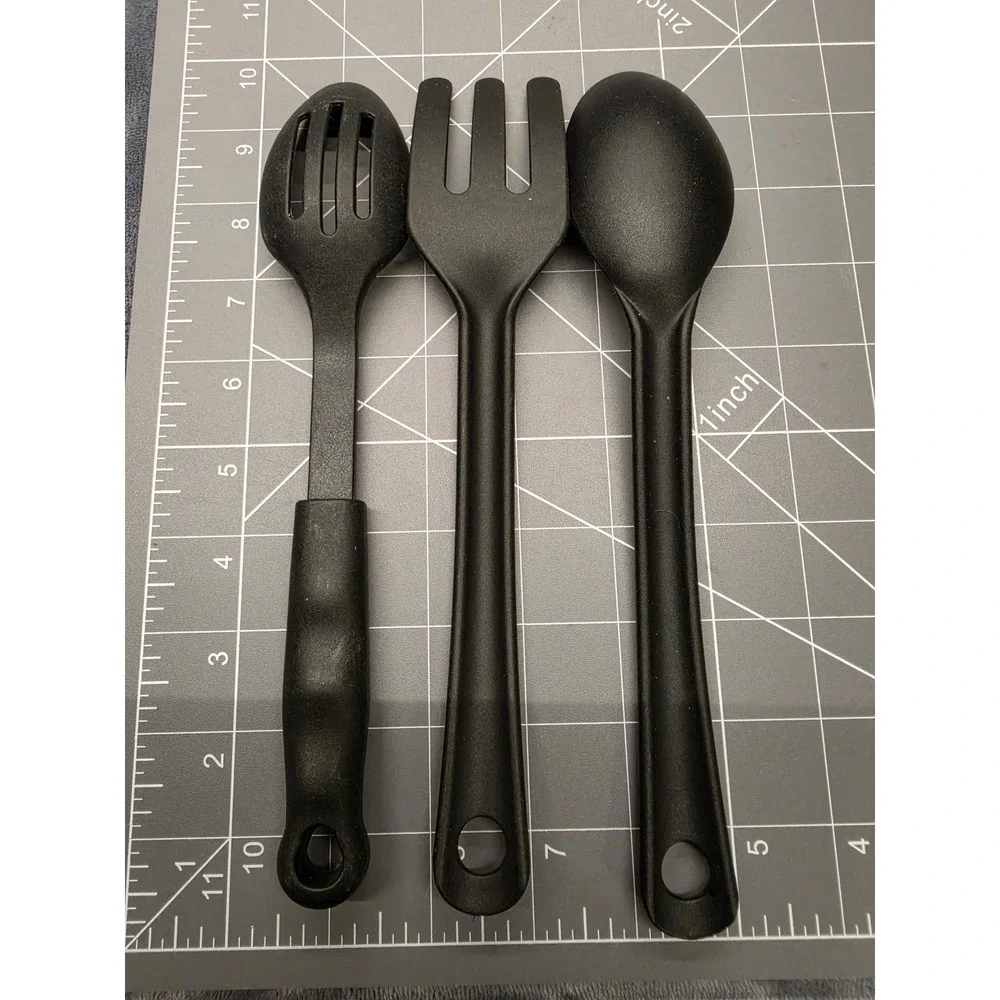 3 Piece Small Nylon Kitchen Utensil Set Slotted Spoon Solid Spoon Serving Fork